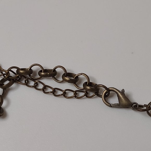 Dark Gold Tone Dangling Hearts Necklace Adjustable 17.5 To 19 Inches Long - Picture 8 of 10